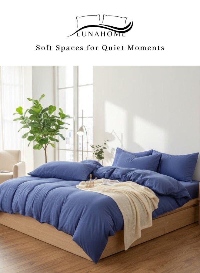 LUNA Home King Size 6 Piece ( 1 Duvet cover - 220*240cm. 1 Fitted sheet - 200*200cm+30cm. 4 Pillow cases - 50*75cm.). Bedding Set Without Filling, Super Soft, Wrinkle-Resistant, Washable Cotton Fabric